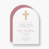 ピンクモダンクロスガールファースト聖餐式 招待状