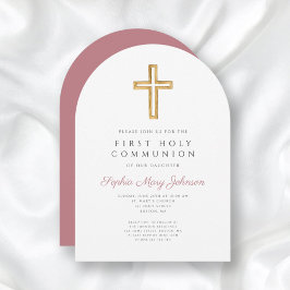 ピンクモダンクロスガールファースト聖餐式 招待状
