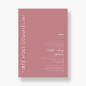 ピンクモダンクロスガールファースト聖餐式 招待状