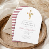 ピンクモダンクロスガールファースト聖餐式 招待状