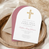 ピンクモダンクロスガールファースト聖餐式 招待状