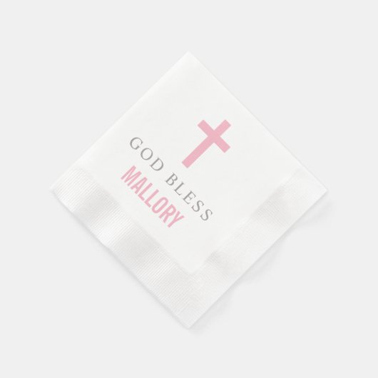 ピンクモダンクロスゴッドベビーガールバプテスマ 縁ありカクテルナプキン (角)