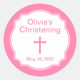 ピンクモダンクロス《キリスト教》洗礼式や命名式バプテスマ ラウンドシール