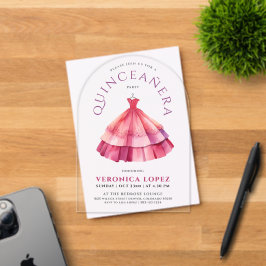 ピンクモダンク澄んリンプリンセスドレスウォーター色 アクリル招待状