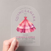 ピンクモダンク澄んリンプリンセスドレスウォーター色 アクリル招待状 (インサイチュ (ポータブル))