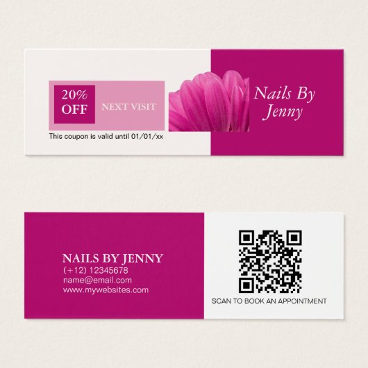 ピンクモダンク白エレガントフローラ爪、 ネイル割引 (正面&裏面)