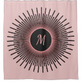 ピンクモダンク黒エレガントモノグラムの シャワーカーテン (正面)