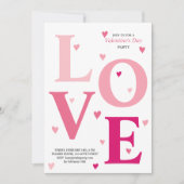 ピンクモダングラデーションクLOVEハートバレンタインデーパーティー 招待状 (正面)
