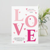 ピンクモダングラデーションクLOVEハートバレンタインデーパーティー 招待状 (スタンド正面)