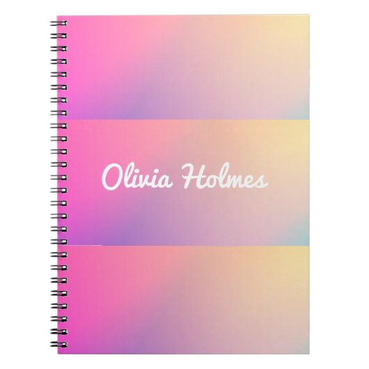 ピンクモダングラデーション色ブロック名モノグラム ノートブック (正面)