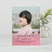 ピンクモダングリッターグラデーション写真ガーリー卒業 案内状 (スタンド正面)