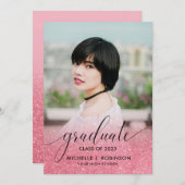 ピンクモダングリッターグラデーション写真ガーリー卒業 案内状 (正面/裏面)
