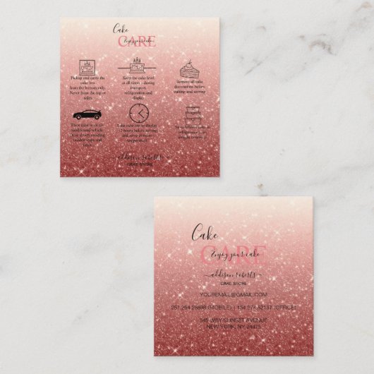 ピンクモダングリッターケ気にーキ スクエア名刺 (正面/裏面)