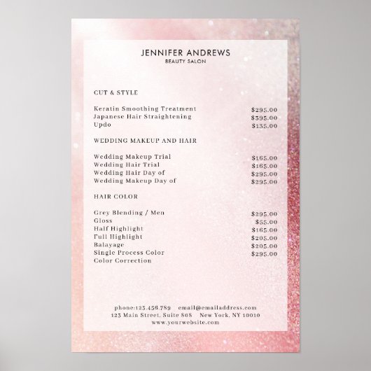 ピンクモダングリッターサロン価格表 ポスター (正面)