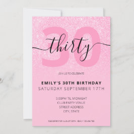 ピンクモダングリッタースエレガントクリプト30th Birthday 招待状