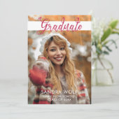 ピンクモダングリッタースクリプト写真卒業 招待状 (スタンド正面)