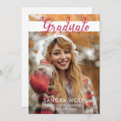 ピンクモダングリッタースクリプト写真卒業 招待状 (正面/裏面)