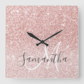 ピンクモダングリッタースパークパーソナライズされたルズ名 スクエア壁時計 (正面)