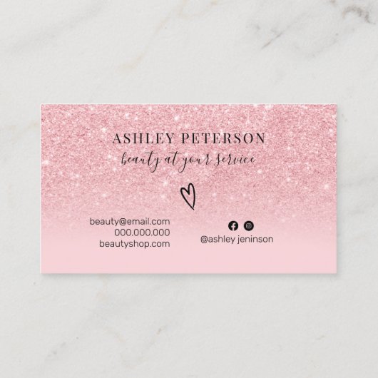 ピンクモダングリッタースパークルススクリプトメイクアップ 名刺 (裏面)