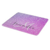 ピンクモダングリッタースパークルパーソナライズされたの名前 カッティングボード (角)