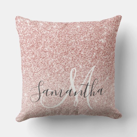 ピンクモダングリッタースパークルパーソナライズされたの名前 クッション (裏面)