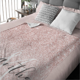 ピンクモダングリッタースパークルパーソナライズされたの名前 シェルパブランケット