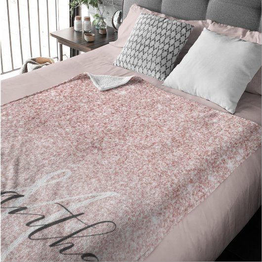 ピンクモダングリッタースパークルパーソナライズされたの名前 シェルパブランケット