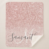 ピンクモダングリッタースパークルパーソナライズされたの名前 シェルパブランケット (正面)