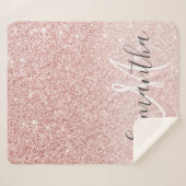 ピンクモダングリッタースパークルパーソナライズされたの名前 シェルパブランケット (正面(横))