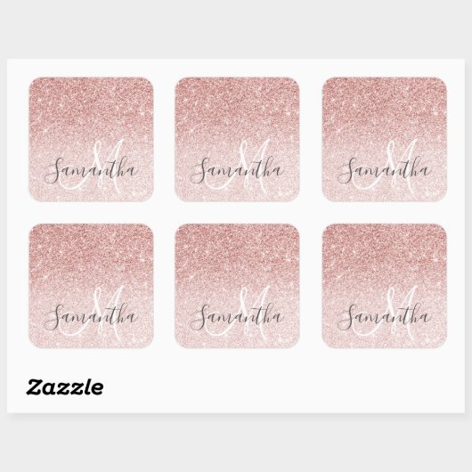 ピンクモダングリッタースパークルパーソナライズされたの名前 スクエアシール (シート)