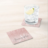 ピンクモダングリッタースパークルパーソナライズされたの名前 スクエアペーパーコースター (インサイチュ)