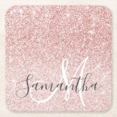 ピンクモダングリッタースパークルパーソナライズされたの名前 スクエアペーパーコースター (正面)