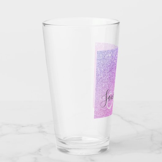 ピンクモダングリッタースパークルパーソナライズされたの名前 タンブラーグラス (右)