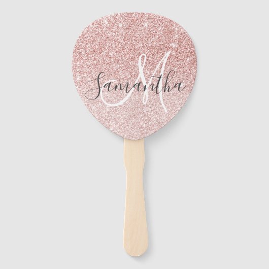 ピンクモダングリッタースパークルパーソナライズされたの名前 ハンドファン (正面)