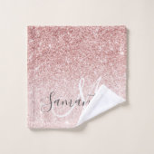 ピンクモダングリッタースパークルパーソナライズされたの名前 バスタオルセット (ウォッシュタオル)