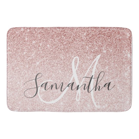ピンクモダングリッタースパークルパーソナライズされたの名前 バスマット (正面)