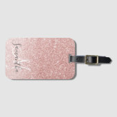 ピンクモダングリッタースパークルパーソナライズされたの名前 ラゲッジタグ (正面横)