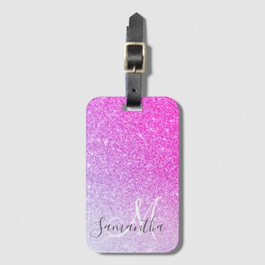ピンクモダングリッタースパークルパーソナライズされたの名前 ラゲッジタグ (正面縦)