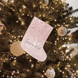 ピンクモダングリッタースパークルパーソナライズされたの名前 ラージクリスマスストッキング
