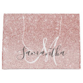ピンクモダングリッタースパークルパーソナライズされたの名前 ラージペーパーバッグ (正面)