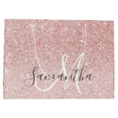 ピンクモダングリッタースパークルパーソナライズされたの名前 ラージペーパーバッグ (裏面)