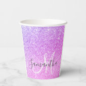 ピンクモダングリッタースパークルパーソナライズされたの名前 紙コップ (裏面)