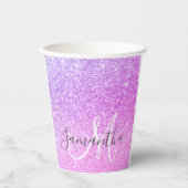 ピンクモダングリッタースパークルパーソナライズされたの名前 紙コップ (正面)
