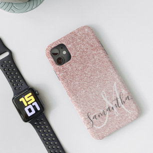 ピンクモダングリッタースパークルパーソナライズされたの名前 iPhone 11 ケース