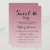 ピンクモダングリッタースフェイクッグラデーショント16招待状 招待状 (正面/裏面)