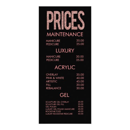 ピンクモダングリッタータイポグラフィサロンカード ラックカード (正面)