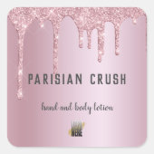 ピンクモダングリッタードリップコスメティックビジネスロゴ スクエアシール (正面)