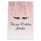 ピンクモダングリッタードリップ&まつげ誕生日 ミディアムペーパーバッグ (裏面)