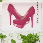 ピンクモダングリッタードリップ&ハイヒール キッチンタオル (折り畳み)