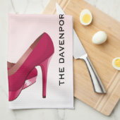 ピンクモダングリッタードリップ&ハイヒール キッチンタオル (四つ折り)